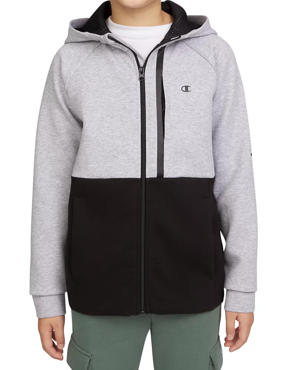Champion Youth Active Full Zip Hoodie Breathable Pockets Gray/Black Size M 10/12